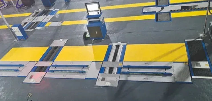 Automatic vehicle safety inspection line in operation